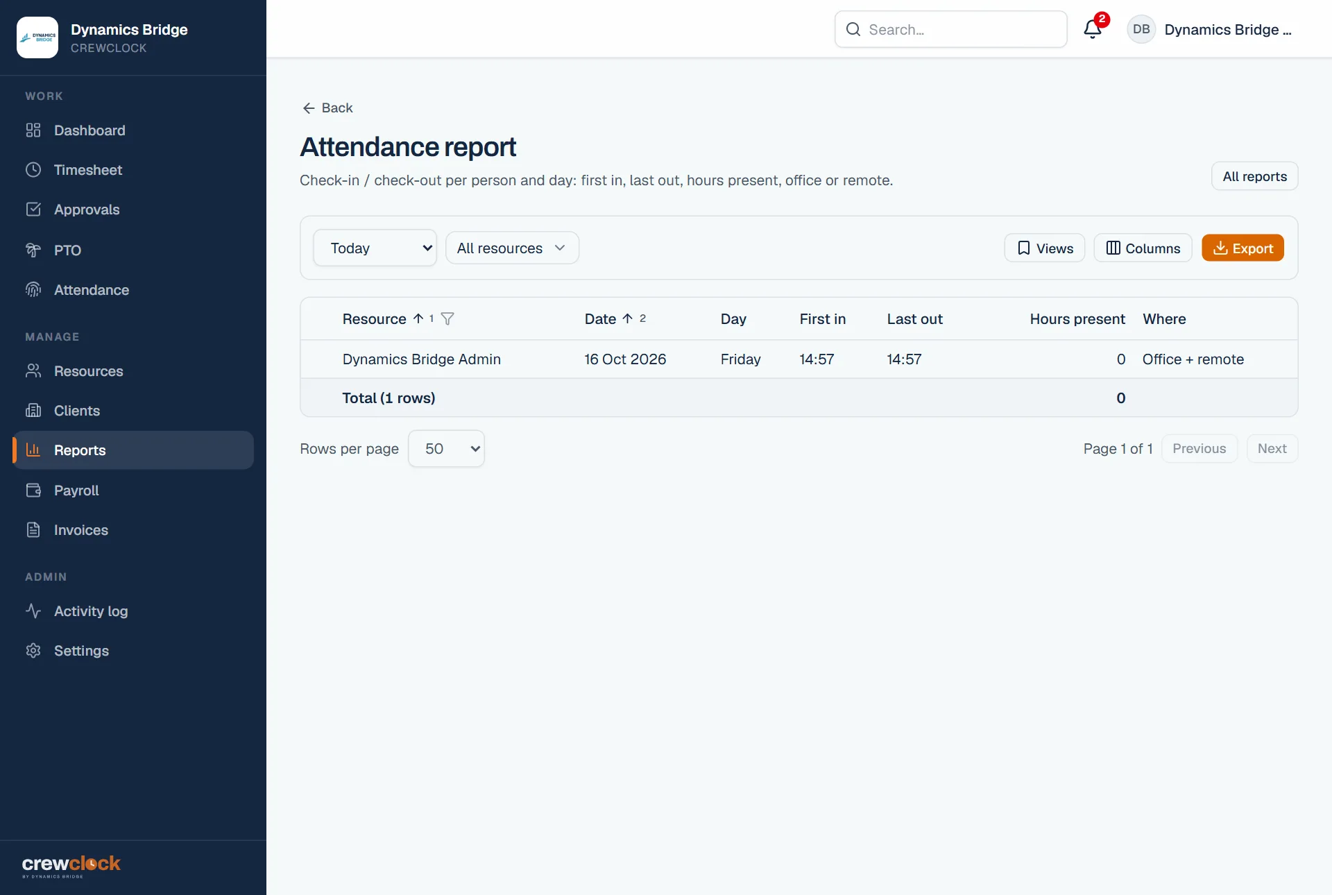 Monthly attendance report